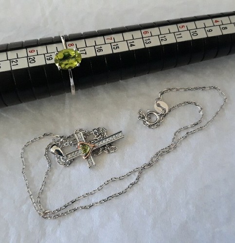 JewelryPalace Peridot and Cubic Zirconia 925 Silver Cross Pendant + Size 8 Ring - Picture 13 of 24