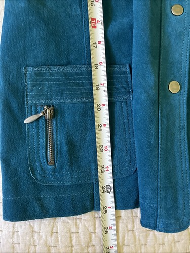 Chicos 3 Suede Jacket Teal Snap Front zipper accents lined heavyweight - Picture 7 of 8
