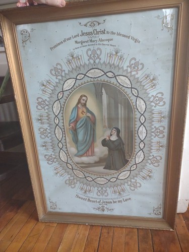 Sacred Heart of Jesus Alacoque poster Prayer rare 24x36 In Promises No Frame! - Picture 2 of 16