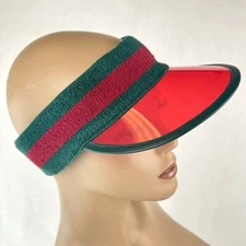 Gucci Unisex Red Vinyl Visor Hat w/Green Red Banded Headband S/57 cm 576251 3174