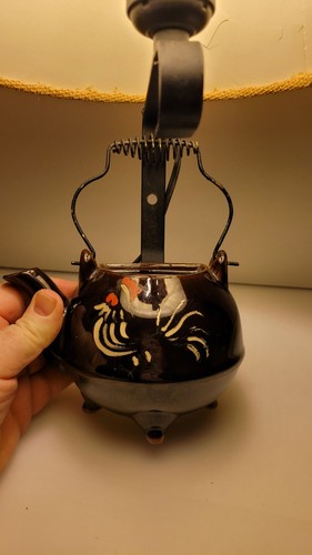 Vintage Royal Sealy Red Ware Wall Hanging Lamp, Tea Pot Figurine, Shade 14 x 8'' - Picture 5 of 16