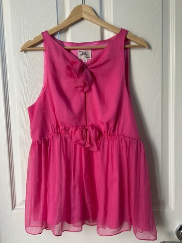 NWT Milly Sleeveless Pink Bow Silk Chiffon Keyhole Zip Blouse Retro SZ12 - Picture 5 of 12
