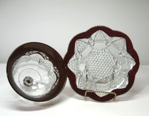 EAPG... ENGRAVED = RUBY STAINED = BUTTER DISH =BUTTON ARCHES PATTERN...NEAR MINT - Picture 3 of 3