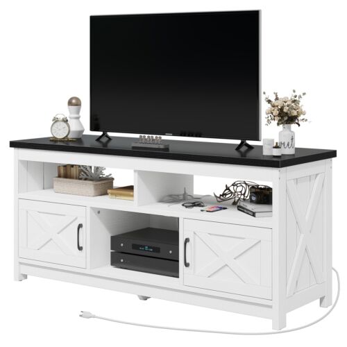 59" Farmhouse Coffee Bar Cabinet Sideboard Buffet with Power Outlets Barn Door - Picture 9 of 17