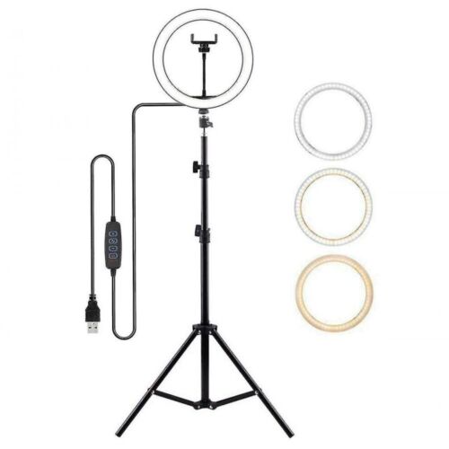 LED Selfie Makeup Ring Light 16cm with Tripod Stand Cell Phone Holder Live Video - Afbeelding 1 van 5