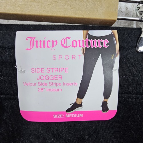 Nuevo con etiquetas Juicy Couture Sport Terciopelo Lateral Rayas Corredor Mujer Talla Mediana Negro - Imagen 3 de 4