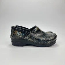 Dansko Floral Paisley Black Multicolor Patent Leather Clogs Women's Size 41 - 11