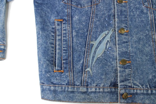 Denim Jacket Hand Painted Dolphins Men's Size M U.S. Blues Brand VGUC - Picture 7 of 20