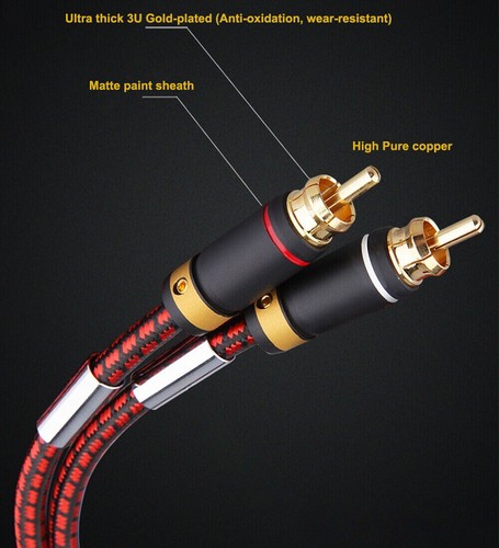 Audiophile Male to Male Dual RCA Audio Stereo Subwoofer Cable Interconnect Wire - Picture 4 of 7