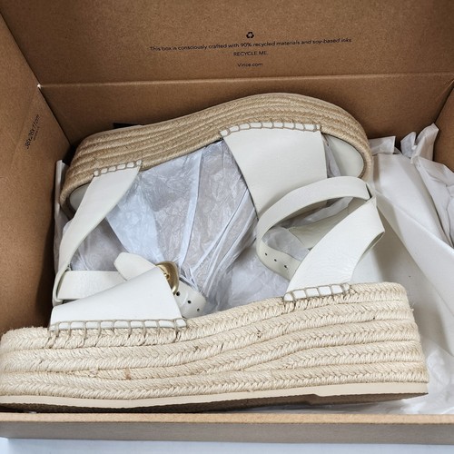 Vince Belisa Square Toe Espadrille Platform Sandals Women 10 White Ankle Strap - Picture 7 of 17
