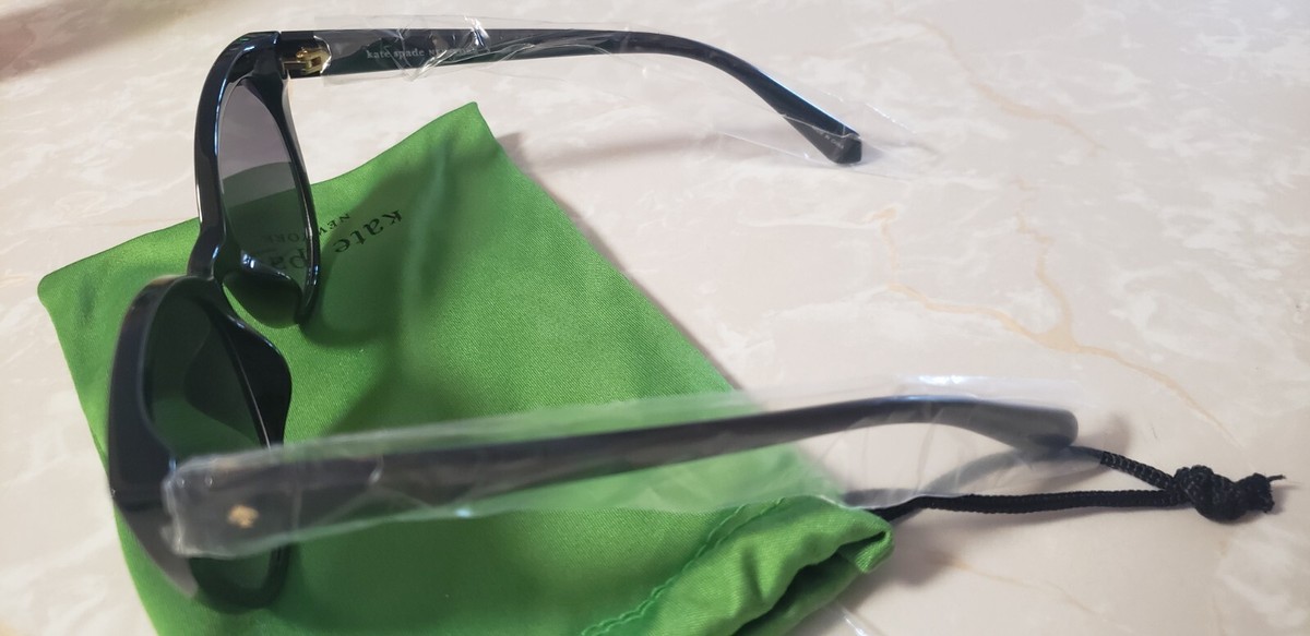 NEW KATE SPADE Black Samantha Sunglasses w Green drawstring 