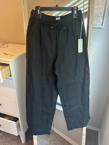 Joie Womens Wide Leg 100% Linen Black Pull On Casual Pants Size Medium