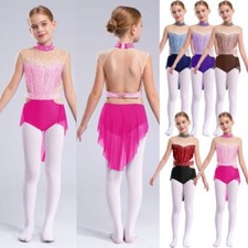 Kids Girls Bodysuit Tango Dress Ballet Leotard Gymnastics Dancewear Color Block