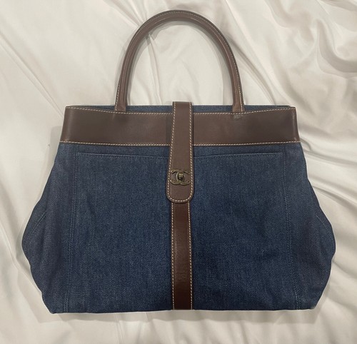 Chanel Tasche Handtasche Denim mit braunem Leder Vintage Authentic