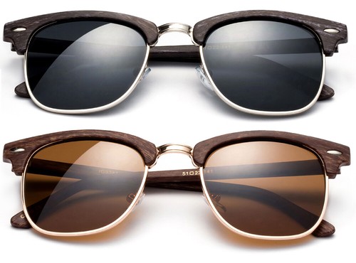 Gafas de sol polarizadas con cuerno montado madera aspecto clásico marco retro vintage UV 100 % - Imagen 8 de 8