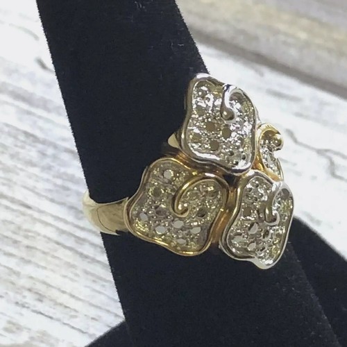 Ross Simons Paved Vermeil Sterling Silver Clover Ring - Picture 2 of 7