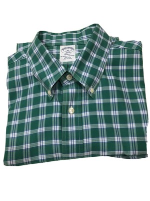 Brooks Brothers Mens Regent Fit Contrast Collar The Original Polo Button Down Shirt Light Blue White Plaid