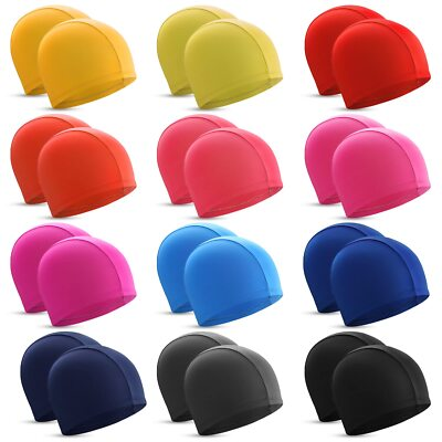 #ad 24 Pieces Cloth Elastic Swim Cap Bulk Comfortable Fabric Swimming Hat Elastic...