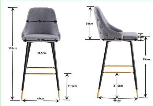 VELVET BAR STOOLS BUTTON BACK BAR STOOLS BREAKFAST BAR STOOL SET OF 2 OR 1CHAIR - Picture 4 of 32