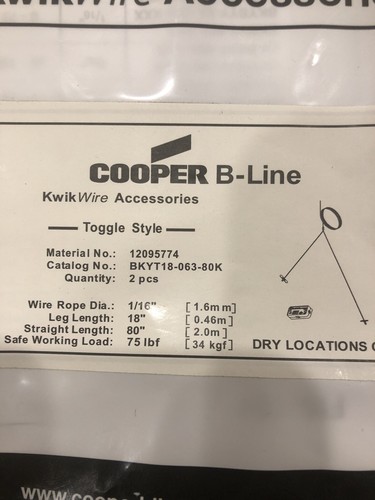 B-Line BKYT18-063-80K KWIKWIRE ACCESSORY, TOGGLE STYLE Y TYPE (Box of 10) - Picture 2 of 4