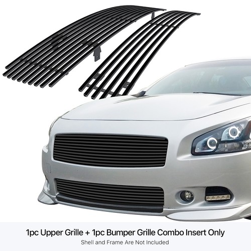 Fits 2009-2014 Nissan Maxima 304 Stainless Steel Black Billet Grille Combo - Bild 1 von 7