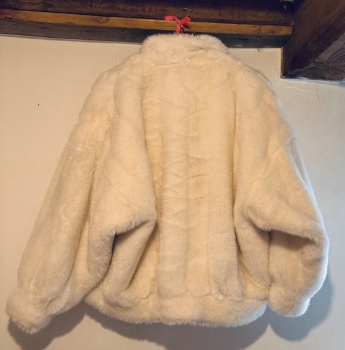 Anna Tyrrell Astraka Faux Fur Jacket 80s Vintage Bomber Cream M #vintage - Picture 2 of 5