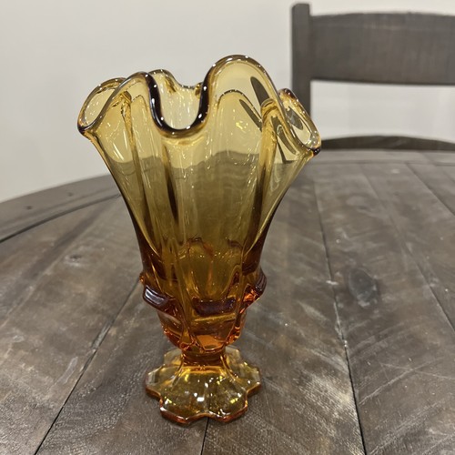 Vintage Fenton Glass Amber CA Valencia Handkerchief 7” Vase #8359 - Picture 3 of 4