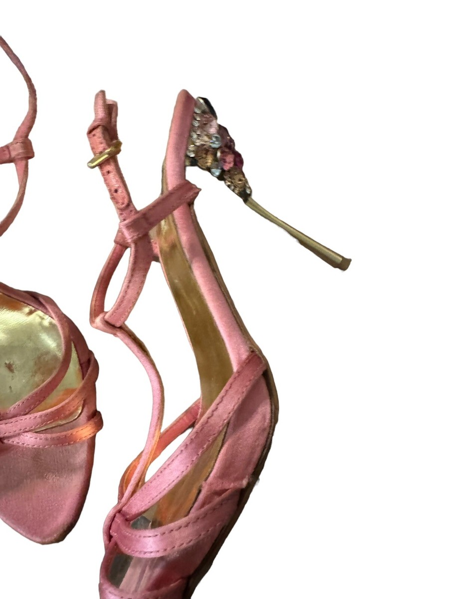 MIU MIU Woman's Pink Jewel Crystal Crusted Strappy Sandals