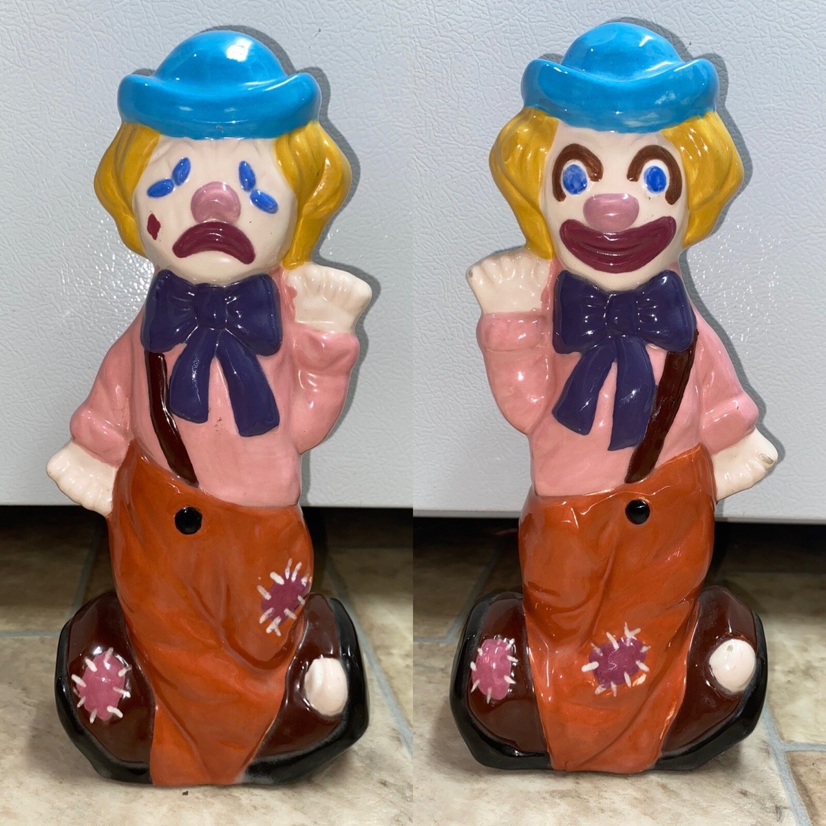 Vintage 70s 1973 Smile Now Cry Later Clown Statue Glaze Rare