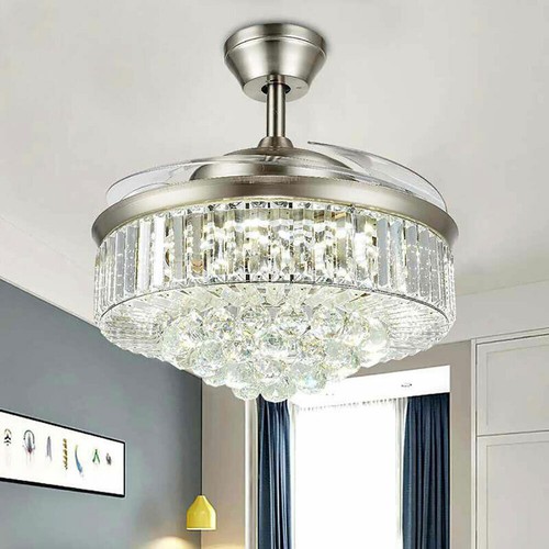 36"/42" Ceiling Fan Light LED Crystal Retractable Chandelier with Remote 3-Color - Picture 14 of 52