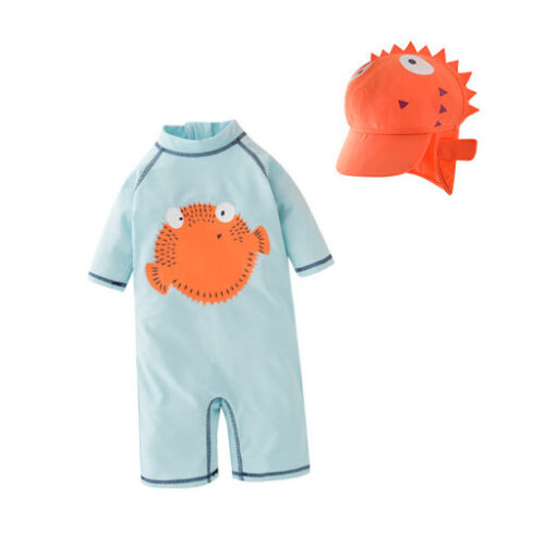Bilo Baby Kid Boys Chic Animals Printed One-Piece Rash Guard Sun Hat Swimsuit - Picture 22 of 54