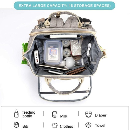 NEW Homity HM18-G Diaper Bag 3-in-1 Backpack Folding Crib Changing Station Grey - Picture 3 of 10