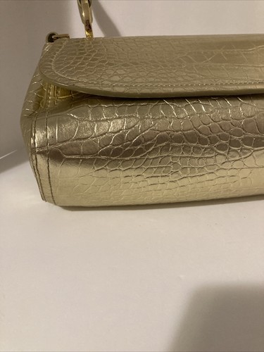 Bueno Womens Satchel Bag Purse Faux Croc Leather Bronze Metallic Barrel - Picture 7 of 15