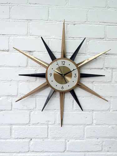 30"Black and Gold Atomic Clock Starburst Wall Clock George Nelson Style Handmade - Picture 4 of 10
