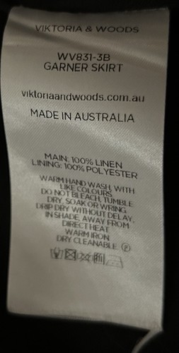 Designer VIKTORIA & WOODS 100% Linen Black Elastic Waist Lined Midi Skirt Small - Picture 7 of 10