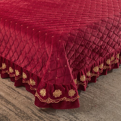 Embroidered Thick Crystal Velvet Bedspread Set Quilted Queen King Size Coverlets - Picture 34 of 68