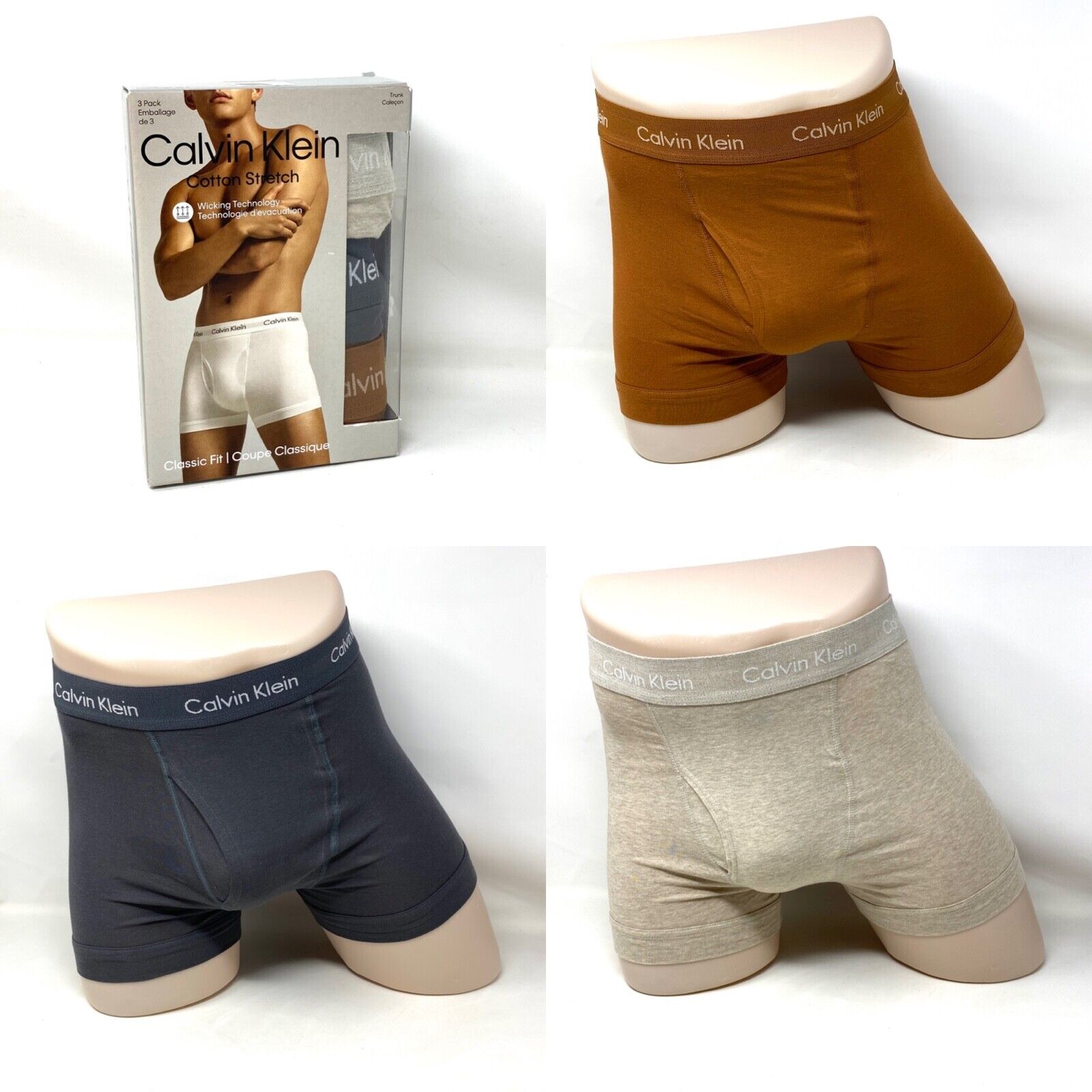 Calvin Klein Men Underwear Cotton Stretch 3 Pack Trunk Beige Gray Size  NB2615928 | eBay