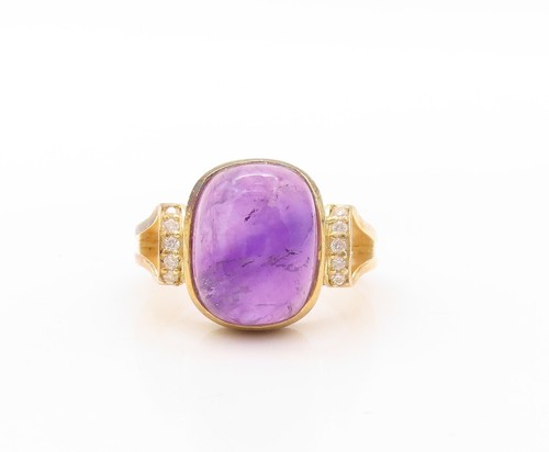 925 Sterling Silver Vintage Ring Gold Plated Cabochon Amethyst & CZ Sz 7 RG30803 - 第 2/7 張圖片
