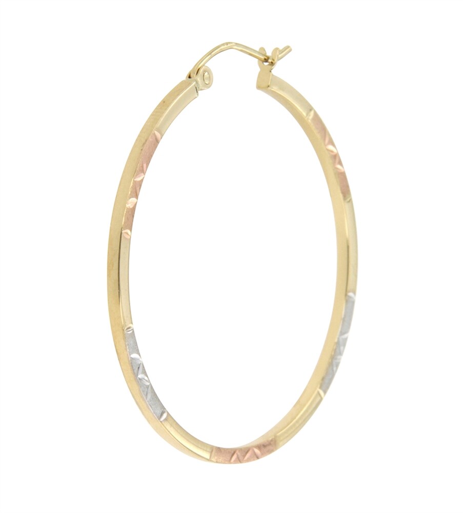 14K Tricolor Gold Superlight Stone Finish Dia-Cut Tube 14K Tricolor Gold Superlight Stone Finish Dia-Cut Tube
