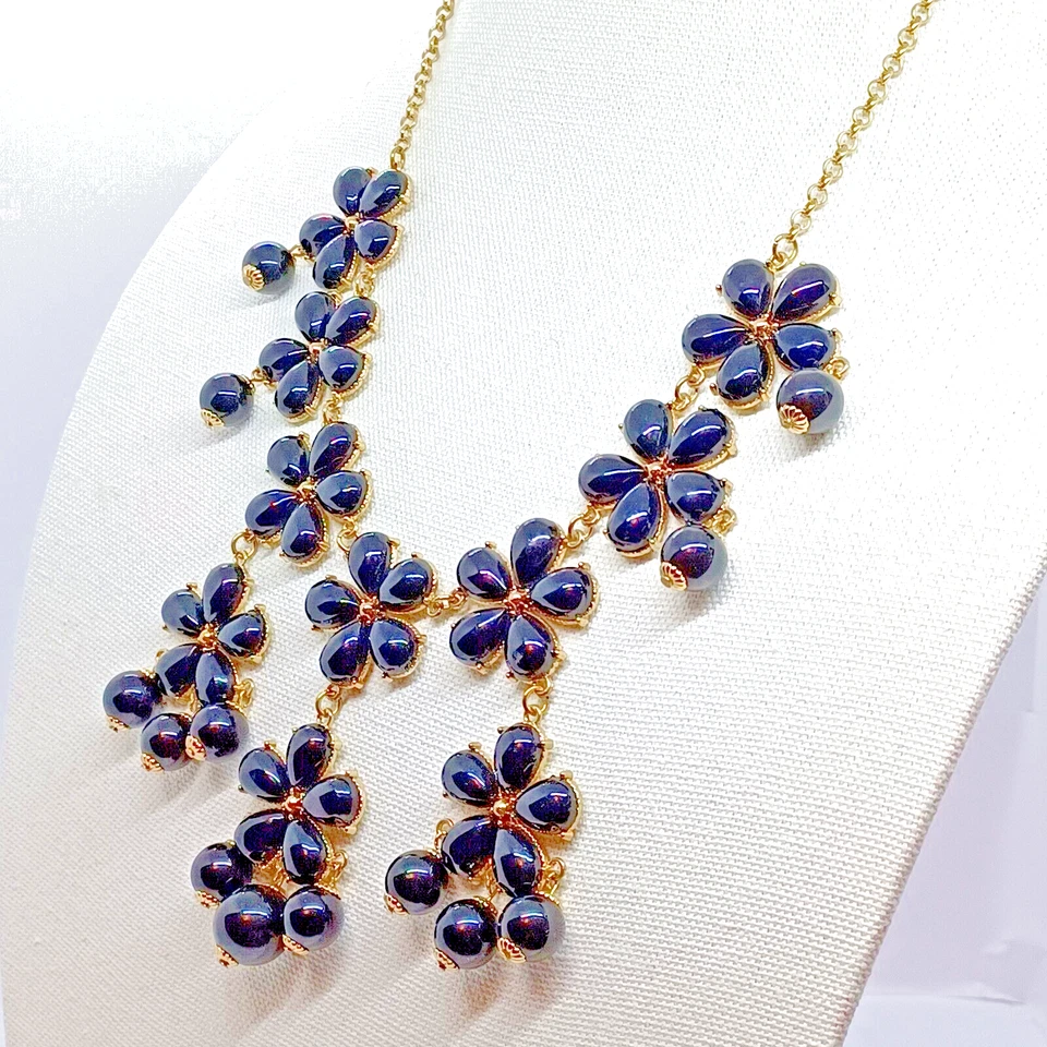 Collar Margarita Flores Floral Negro Acrílico Cabujones Bibb Declaración De Colección 26" Foto 4 de 4