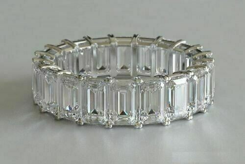 Emerald Cut Lab-Grown/CVD Diamond Eternity Valentine Gift Band 14K White Gold