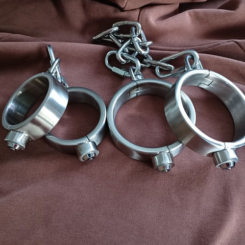 Heavy Duty Stainless Steel Neck Collar Handcuffs Ankle Cuffs Bondage Slave BDSM - Picture 2 of 37