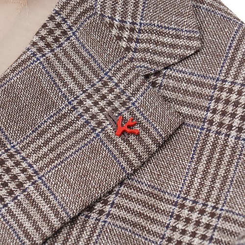 Isaia Slim-Fit Light Brown Check Wool-Silk-Linen Sport Coat 46R (Eu 57) NWT - Picture 3 of 9