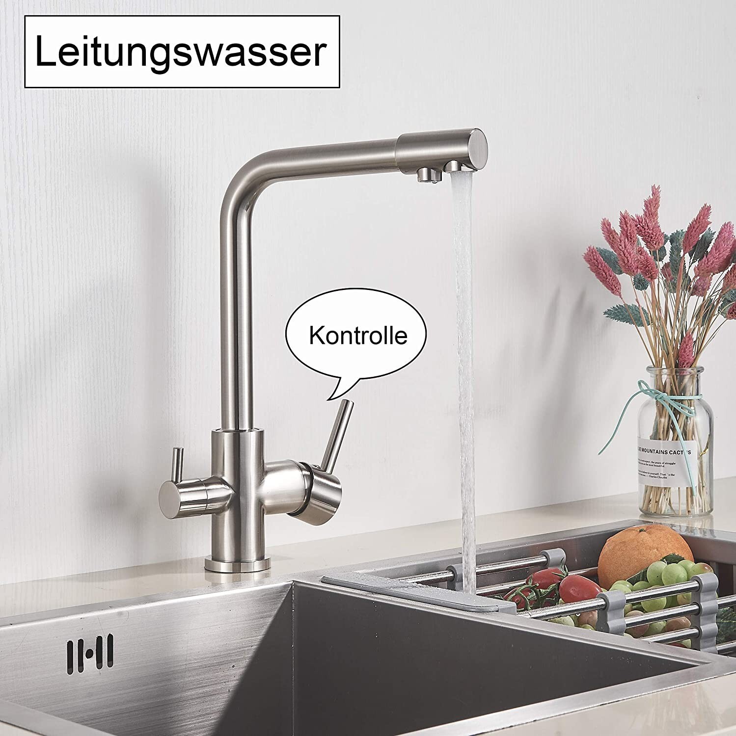 3 Way Kitchen Mixer Sink Taps Double Handle Pure Water Drinking Water