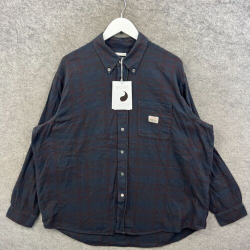 Stussy Hemd Herren mittelblau OUR LEGACY Work Shop übergefärbt kariert Oversized Neu mit Etikett