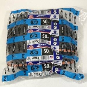 Romex 63949232 50 ft 8/3 Black Stranded CU SIMpull NM-B Wire Southwire Romex 63949232 50 ft 8/3 Black Stranded CU SIMpull NM-B Wire Southwire
