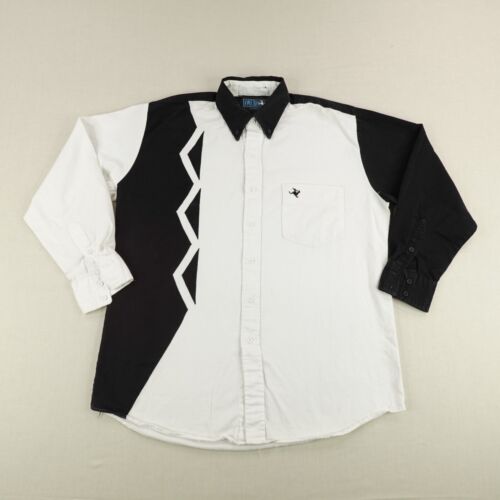 Vintage Roper Shirt Mens Large Black White Lone Roo Western Button Up Frontier ^