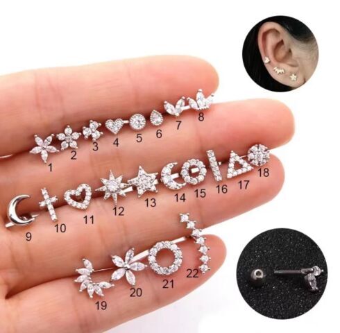 Piercing Cartilage Earring Bar Helix Conch Jewellery Design Topaz Curved Stud - Picture 6 of 23