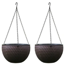 2Pcs Hanging Rattan-Style Flower Pots – Balcony Chain Planters Set