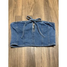 Y2K Denim Cropped Strapless Corset Tube Top